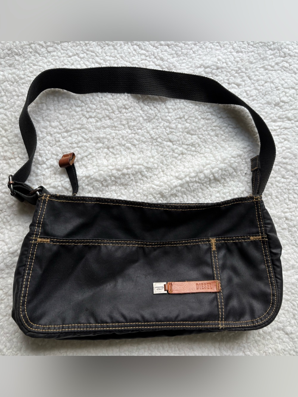 Diesel Vintage Y2K Black Nylon Canvas Strap Shoulder Bag